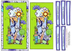 Shopping Girl Card Front Purple Lime