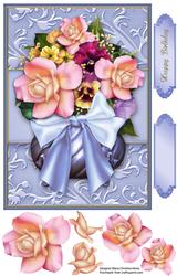 Pot of Flowers 6x8 Blue Card Front