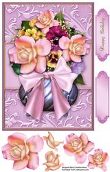 Pot of Flowers 6x8 Pink Card Front