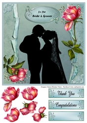 Wedding Rose Silhouette Couple Card Front