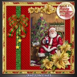 GOLD Happy Holidays Vintage Santa 2