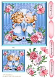Blue Garden Girls 3 Card Front 6.5