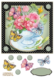 Teacups Flowers & Butterflies Card Front 1