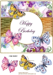 Floral and Butterflies Birthday Card Front-2