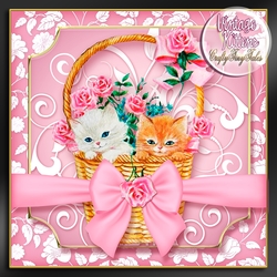 Vintage Kitten Baskets Kit-3-Pink