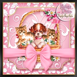 Vintage Kitten Baskets Kit-4-Pink