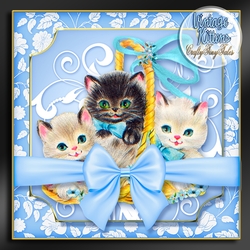 Vintage Kitten Baskets Kit-3-Blue