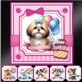 Happy Birthday Puppies Card and Toppers-Pink Set-2