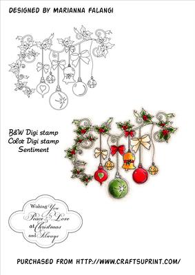 Christmas Baubles Digital Stamp and Sentiment