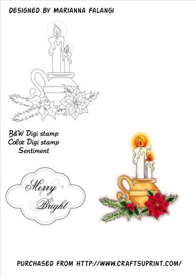Christmas Candles Digital Stamp and Sentiment