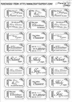 12 Christmas Tickets Digital Stamps B&w