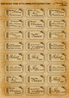 12 Christmas Tickets Digital Stamps Parchment