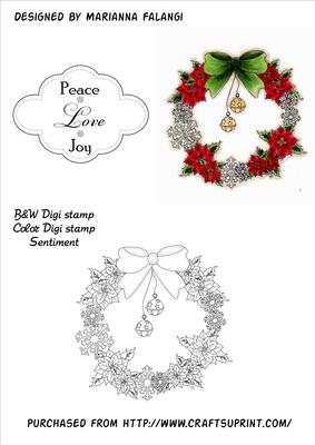Christmas Wreath Digital Stamp and Sentiment