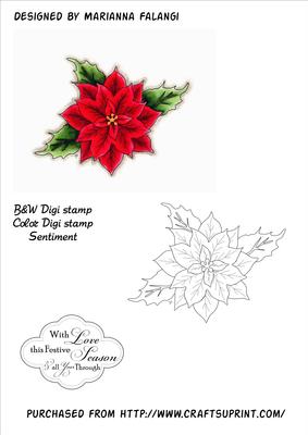 Poinsettia Digital Stamp and Sentiment