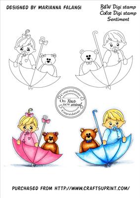 Baby Shower and Sentiment Digi Stamps