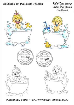 Bath Time Babies and Sentiment Digi Stamps