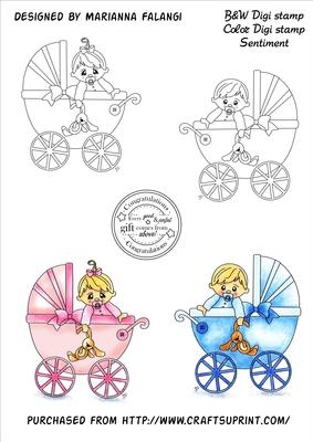 Pram Babies and Sentiment Digi Stamps