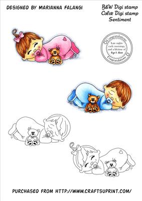 Sleeping Babies and Sentiment Digi Stamps