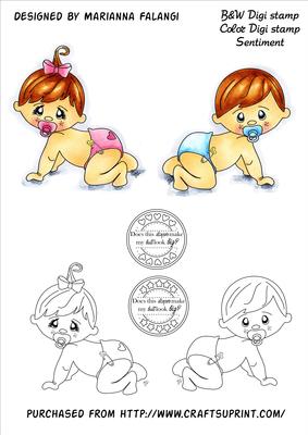 Crawling Babies and Sentiment Digi Stamps
