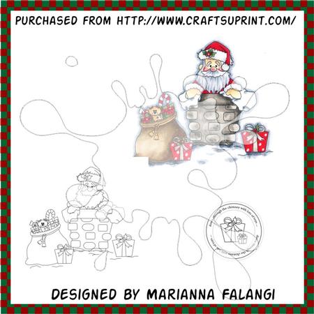 Santa in Chimney with Presents and Sentiment Digi Stamp