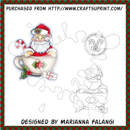 Santa in Cocoa Cup and Sentiment Digi Stamp