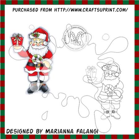 Santa with Gift and Candycane and Sentiment Digi Stamp