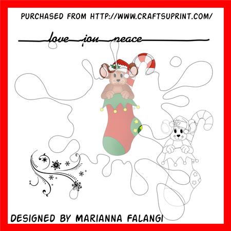 Christmas Sock Mouse and Sentiment Digi Stamp