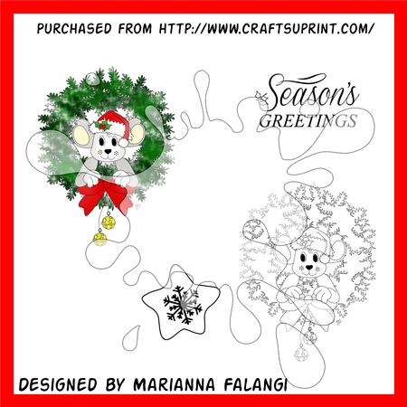 Christmas Wreath Mouse and Sentiment Digi Stamp