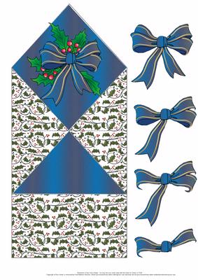Holly and Blue Ribbon Spring Card