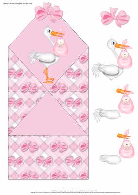 Stork with Pink Bundle Spring Card