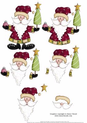 Cute Santa Holding a Tree and Bauble 3D Sheet