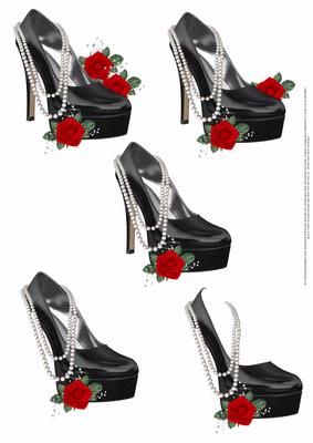 Black Shoe, White Pearls and Red Roses