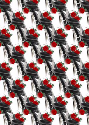 Black Shoe, White Pearls and Red Roses