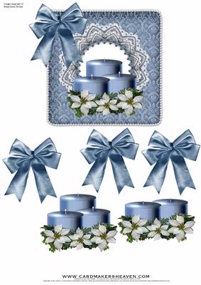 Blue Candles and Christmas Flowers