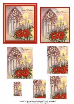Church Window, Candles and Poinsettias