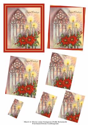 Church Window, Candles and Poinsettias