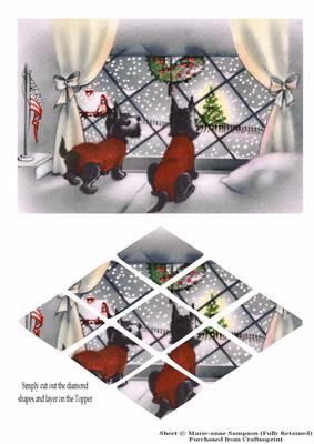 Christmas Scotties in the Window Diamond Shaped Panel Topper