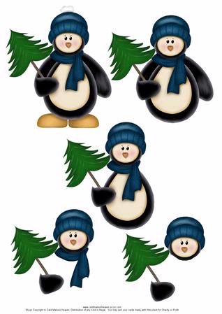 Cute Christmas Penquin With Tree