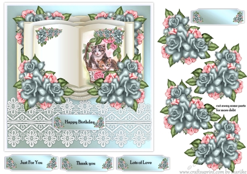 3 D  Kittens Book Vintage Roses