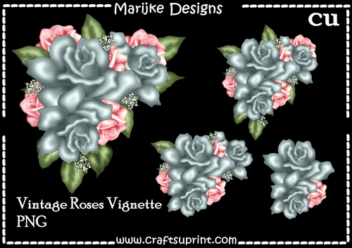 CU Vintage Roses Vignette PNG