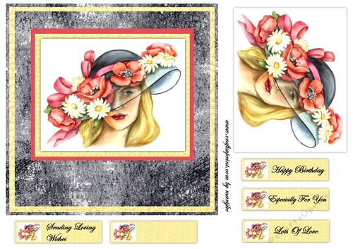 Beautiful   Hat  Poppies Card Topper