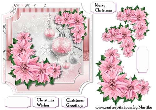 Quick Card 7x7     Christmas Pink Poinsettias