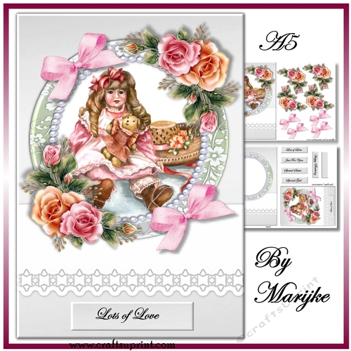 Antique Doll A5   & Pink RosesMini Kit