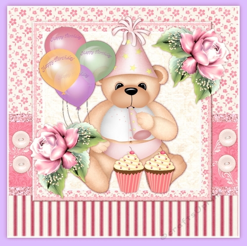 Cute Birthday Bear &  Balloons 