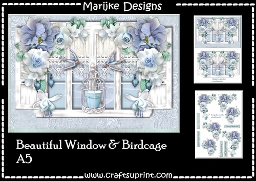 Beautiful Window  Roses  & Birdcage A5 Card