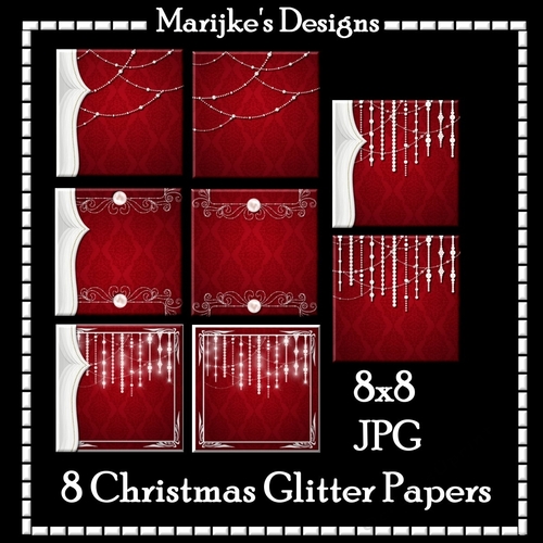 Kit 8 Christmas Glitter Papers