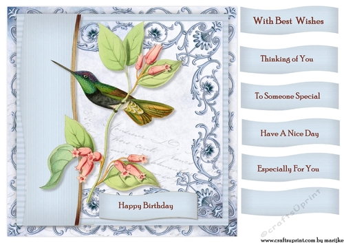 Male Card Antique Hummingbird Topper & Tags 5