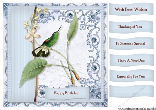 Male Card Antique Hummingbird Topper & Tags 6