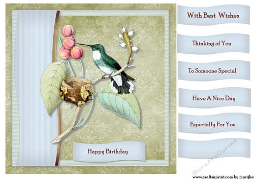 Male Card Antique Hummingbird Topper & Tags 7