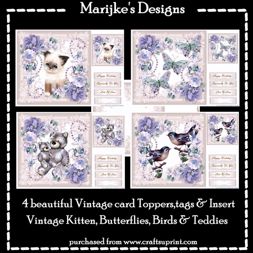  Kit 4 Vintage Card Toppers , Tags & Insert